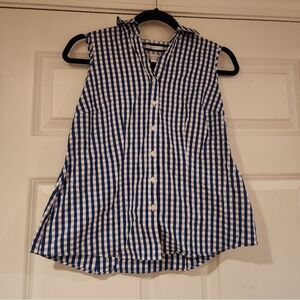 Charter Club blue and white checkered sleeveless button up blouse